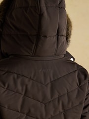 Joules Aspen Brown Showerproof Padded Coat with Faux Fur Hood - Image 11 of 12