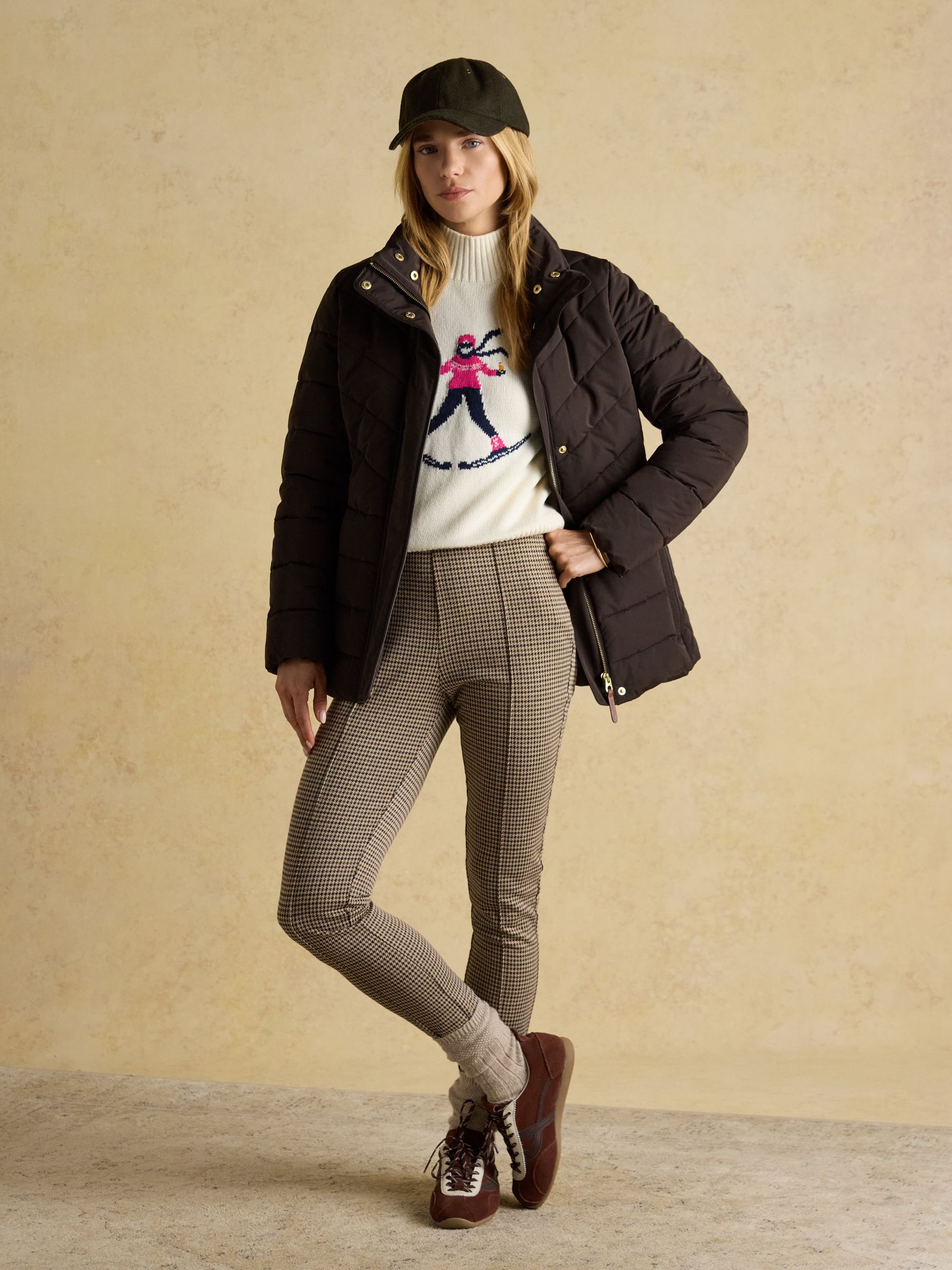 Buy Joules Aspen Brown Showerproof Padded Coat with Faux Fur Hood