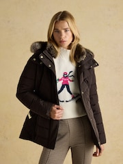 Joules Aspen Brown Showerproof Padded Coat with Faux Fur Hood - Image 5 of 12