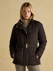 Joules Aspen Brown Showerproof Padded Coat with Faux Fur Hood - Image 7 of 12