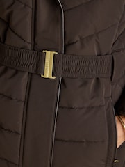 Joules Aspen Brown Showerproof Padded Coat with Faux Fur Hood - Image 9 of 12
