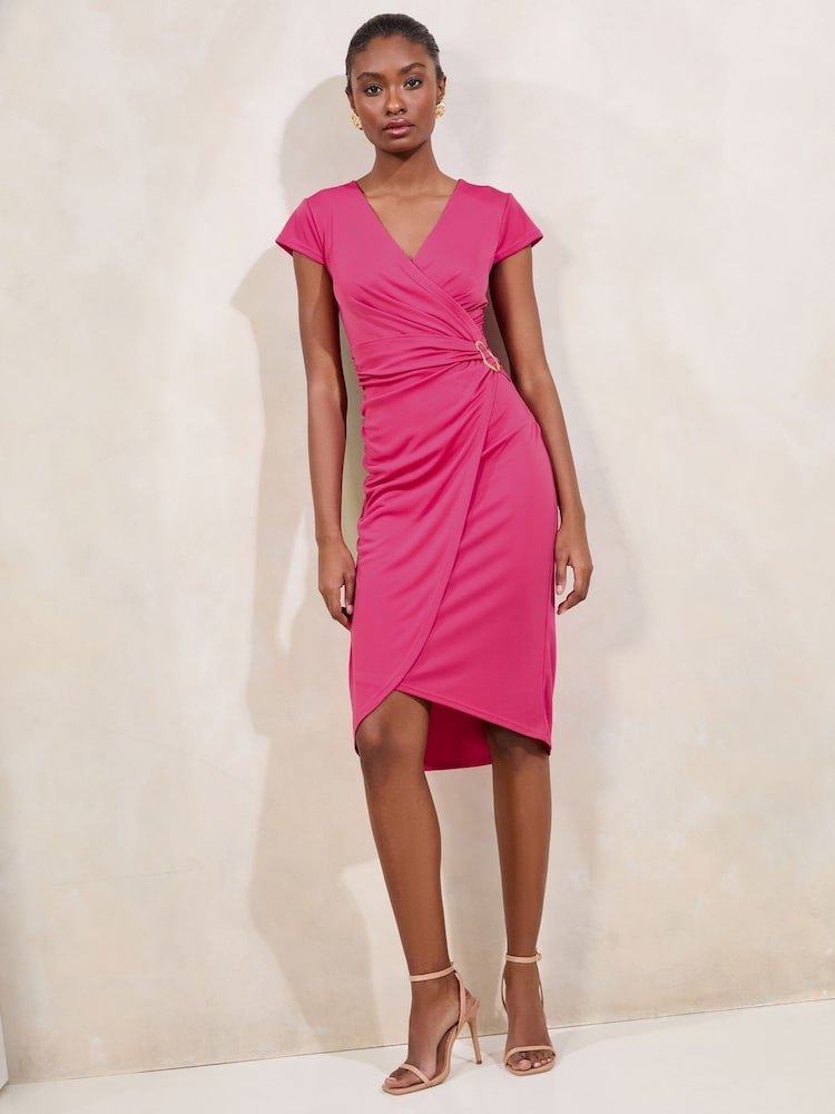 Manches courtes Buckle Wrap Mi-long Robe - Image 1 of 4