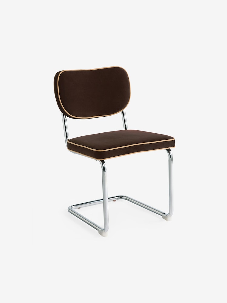 MADE.COM Set of 2 Chocolate Brown with Truffle Piping Parker Dining Chairs in Velvet - Image 1 of 3