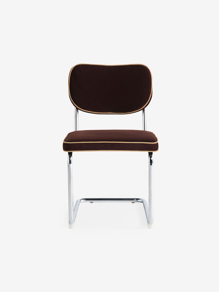 MADE.COM Set of 2 Chocolate Brown with Truffle Piping Parker Dining Chairs in Velvet - Image 2 of 3