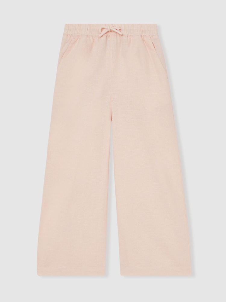 Reiss Pink Cleo Cotton-Linen Drawstring Trousers - Image 1 of 4