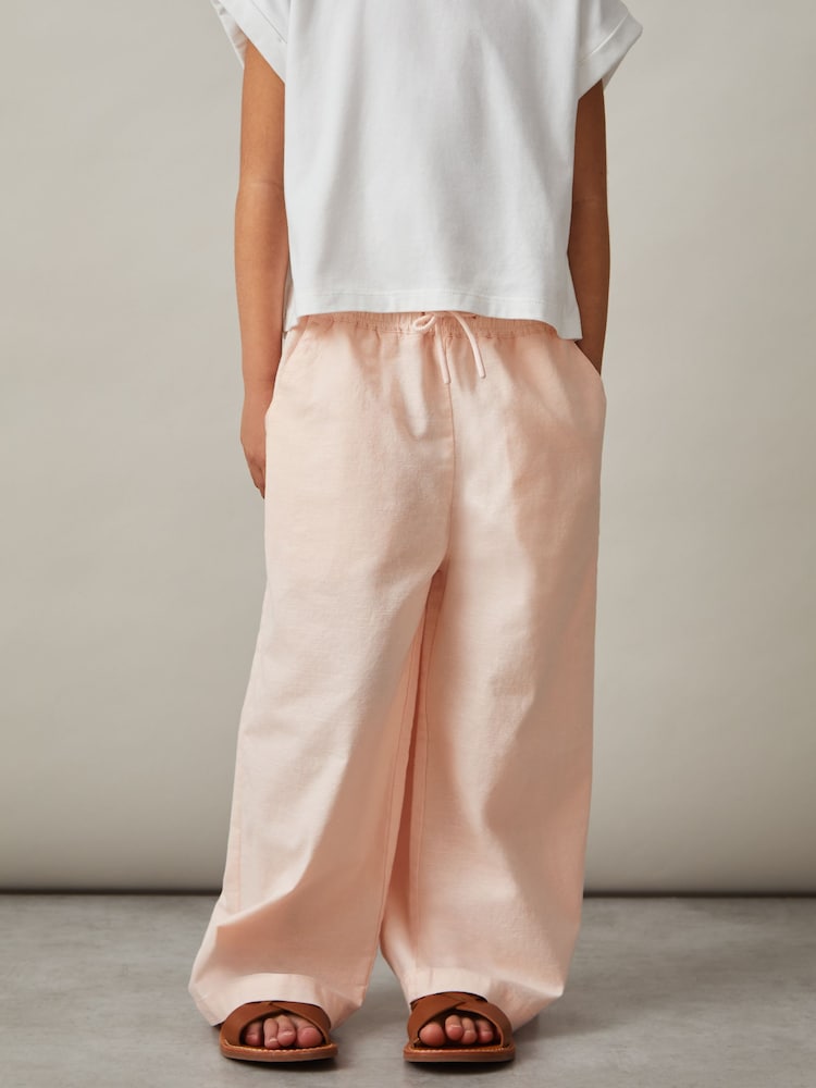 Reiss Pink Cleo Cotton-Linen Drawstring Trousers - Image 2 of 4