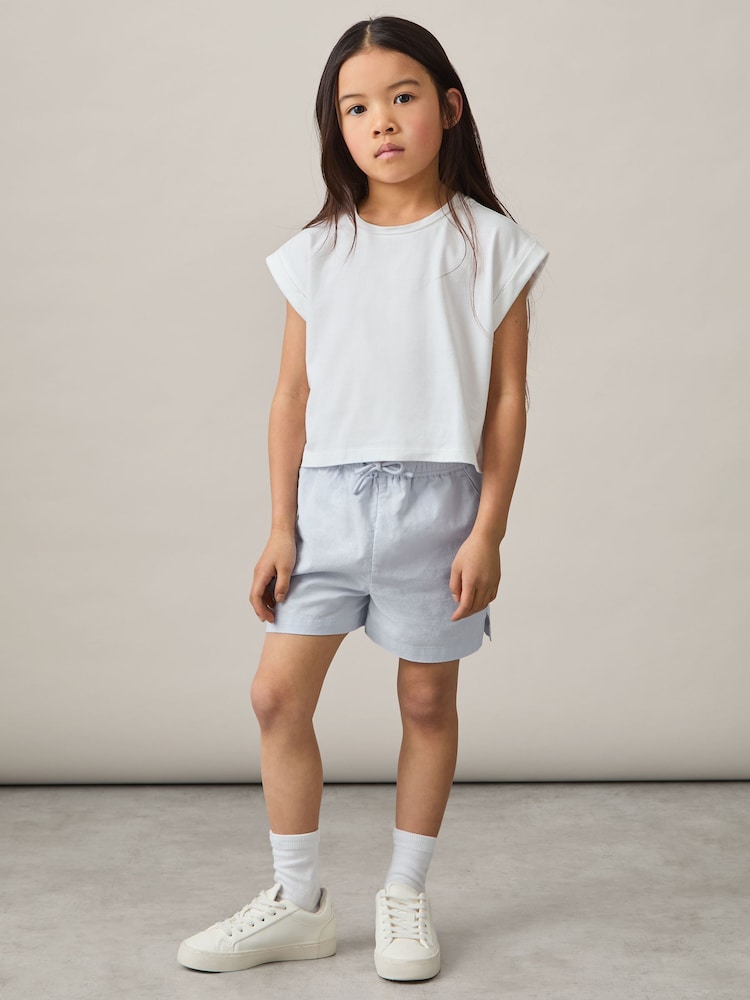 Reiss Soft Blue Cleo Cotton-Linen Drawstring Shorts - Image 1 of 4