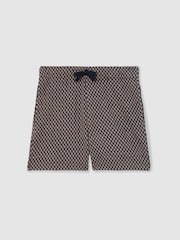 Reiss Navy/Tobacco Brown Ernie 3-9 yrs Cotton Blend Geometric Jacquard Shorts - Image 2 of 4