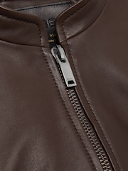 Reiss Chocolate Brown Allie Leather Collarless Biker Jacket - Image 6 of 6