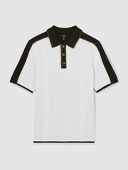 Reiss Optic White/Green Pentel Colour-Block Knit Polo Shirt - Image 2 of 6