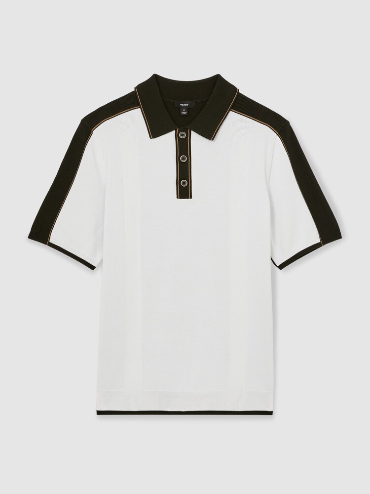 Reiss Optic White/Green Pentel Colour-Block Knit Polo Shirt - Image 2 of 6