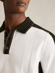 Reiss Optic White/Green Pentel Colour-Block Knit Polo Shirt - Image 4 of 6