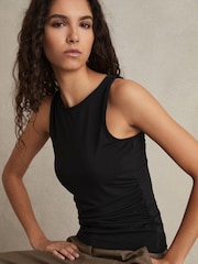 Reiss Black Madelynne Ruched-Side Jersey Top - Image 1 of 6