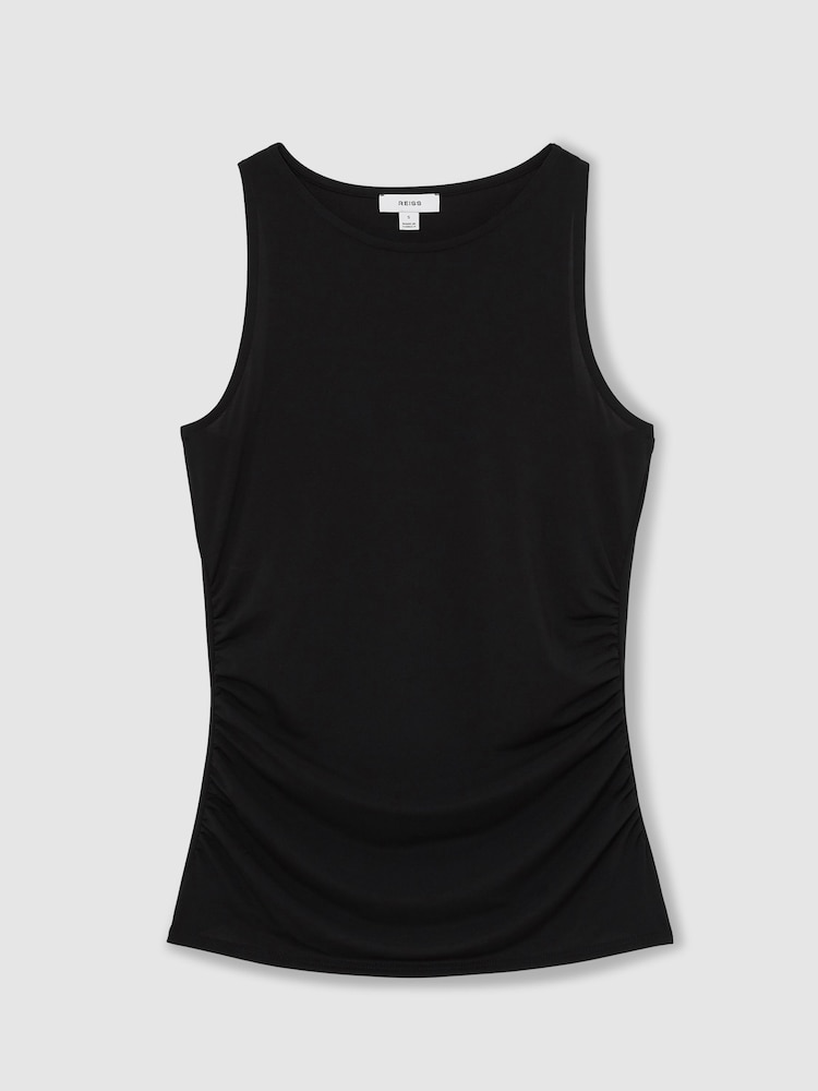 Reiss Black Madelynne Ruched-Side Jersey Top - Image 2 of 6
