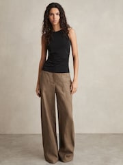 Reiss Black Madelynne Ruched-Side Jersey Top - Image 3 of 6