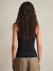 Reiss Black Madelynne Ruched-Side Jersey Top - Image 5 of 6