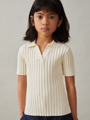Reiss Ivory Poppy 9-13 yrs Rib Knit Polo Top - Image 1 of 4