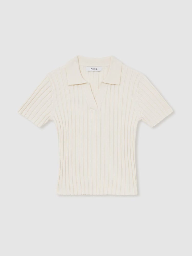 Reiss Ivory Poppy 9-13 yrs Rib Knit Polo Top - Image 2 of 4