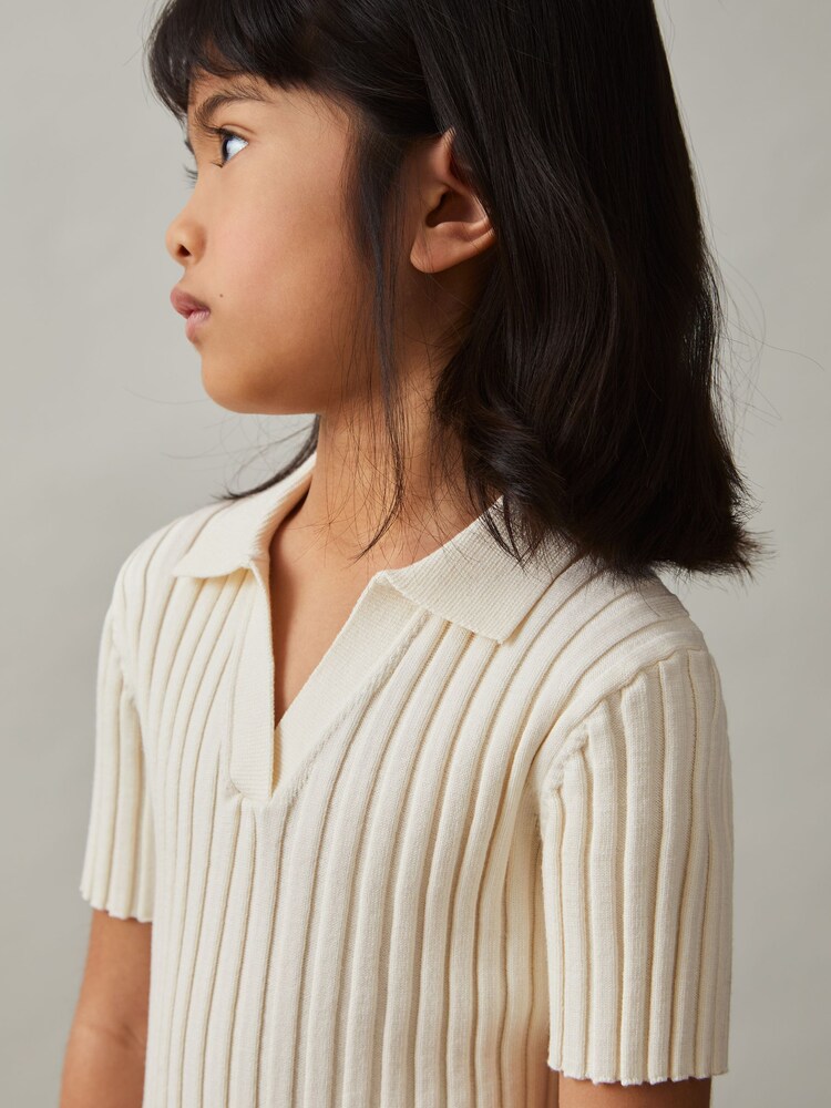 Reiss Ivory Poppy 9-13 yrs Rib Knit Polo Top - Image 3 of 4