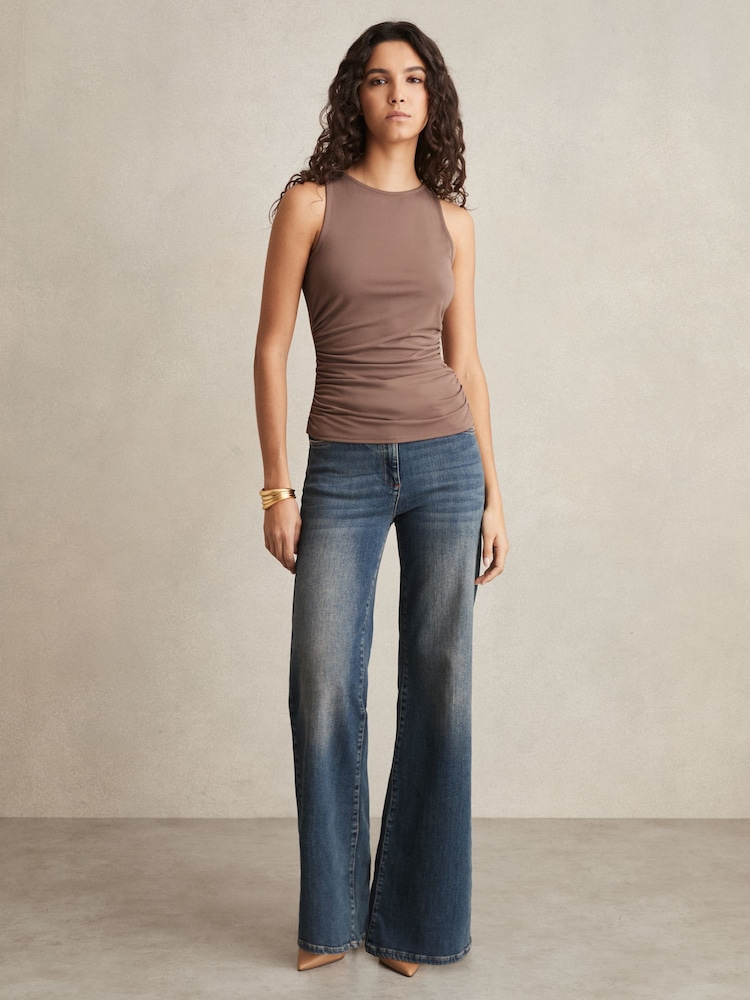 Reiss Mink Madelynne Ruched-Side Jersey Top - Image 1 of 6