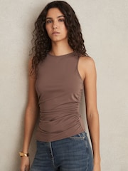 Reiss Mink Madelynne Ruched-Side Jersey Top - Image 3 of 6