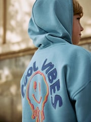 Teal Blue Cool Vibes Older Boys Graphic Print Cross-Over Hoodie (3-16yrs) - Image 3 of 7