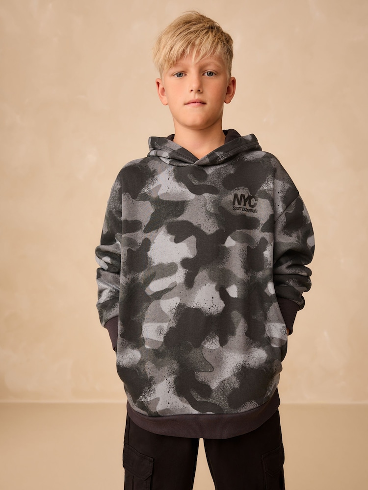 Mono Camo Older Boys Graphic Print Hoodie (3-16yrs) - Image 1 of 4 Mono Camo Older Boys Graphic Print Hoodie (3-16yrs) - Image 1 of 4