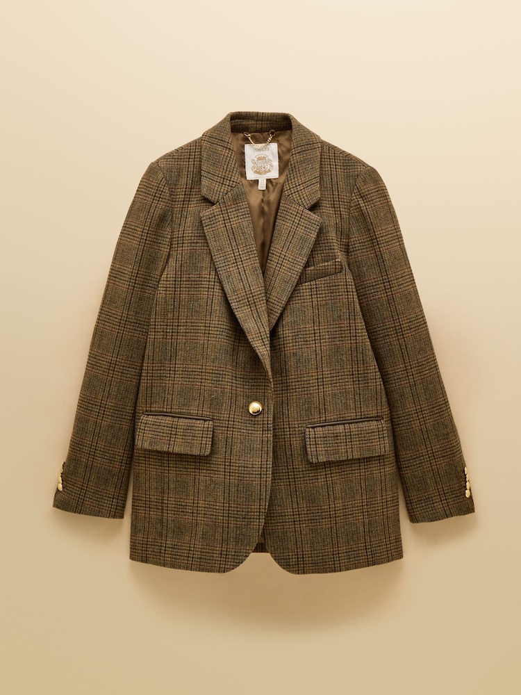 Joules Hackmore Brown Check Relaxed Fit Tweed Blazer - Image 12 of 12 Joules Hackmore Brown Check Relaxed Fit Tweed Blazer - Image 12 of 12