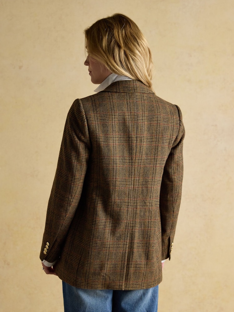 Joules Hackmore Brown Check Relaxed Fit Tweed Blazer - Image 2 of 12 Joules Hackmore Brown Check Relaxed Fit Tweed Blazer - Image 2 of 12