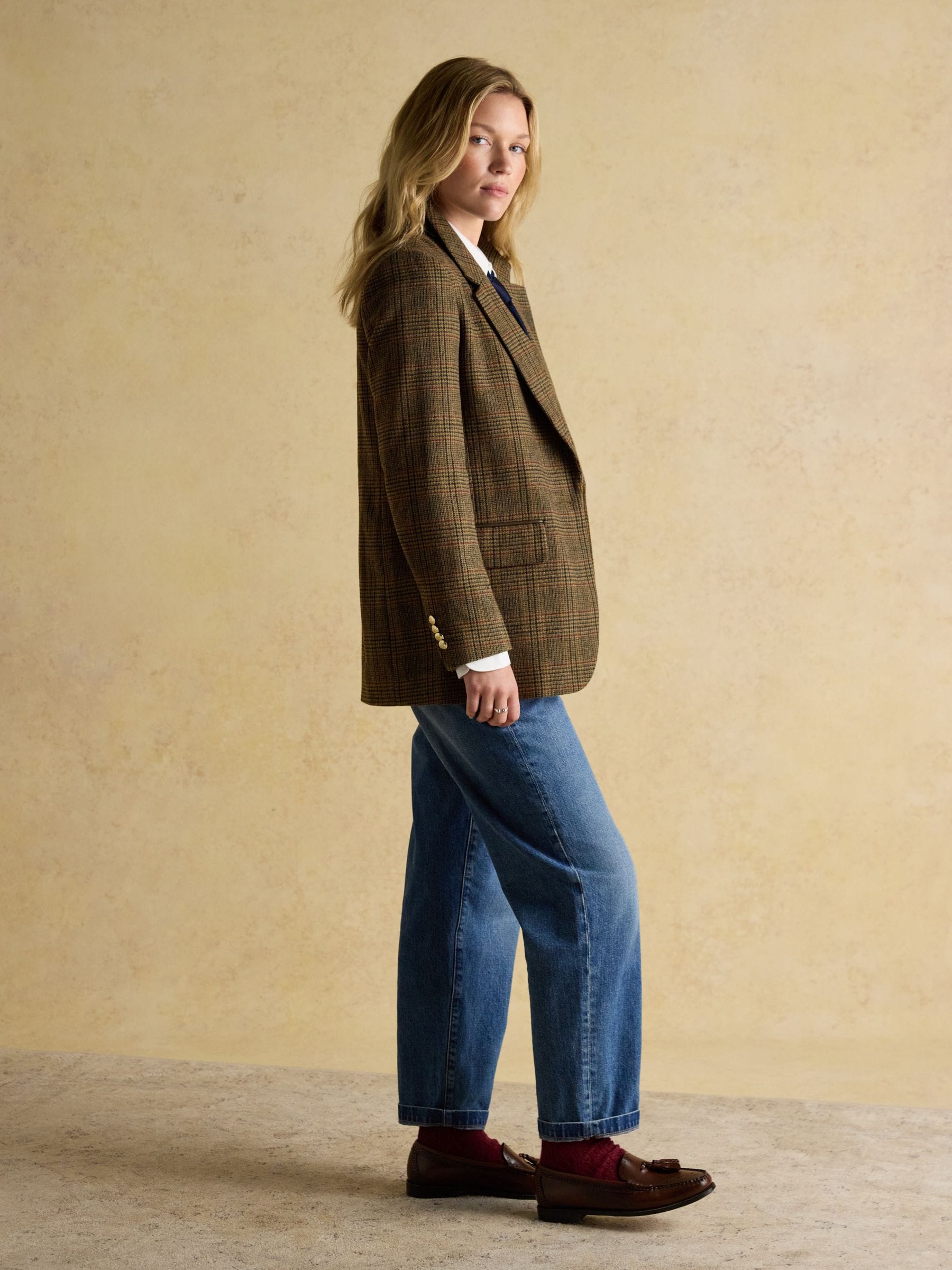 Buy Joules Hackmore Brown Check Relaxed Fit Tweed Blazer With Wool
