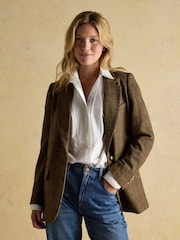 Joules Hackmore Brown Check Relaxed Fit Tweed Blazer - Image 4 of 12