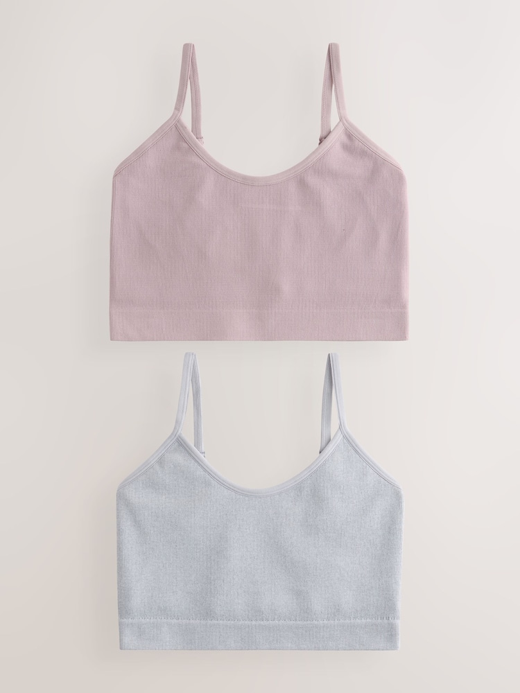 self. Grey Marl / Mauve Seamless Rib Long Line Bralette 2 Pack - Image 1 of 5
