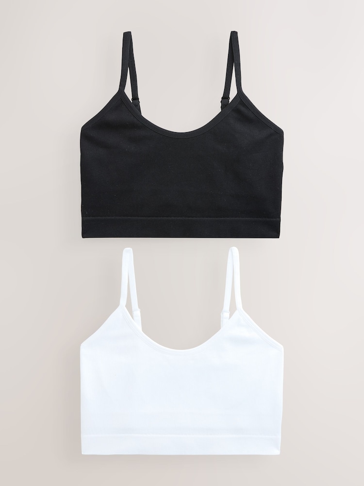 self. Black/White Seamless Rib Long Line Bralette 2 Pack - Image 1 of 8