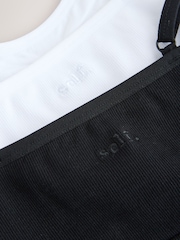 self. Black/White Seamless Rib Long Line Bralette 2 Pack - Image 8 of 8