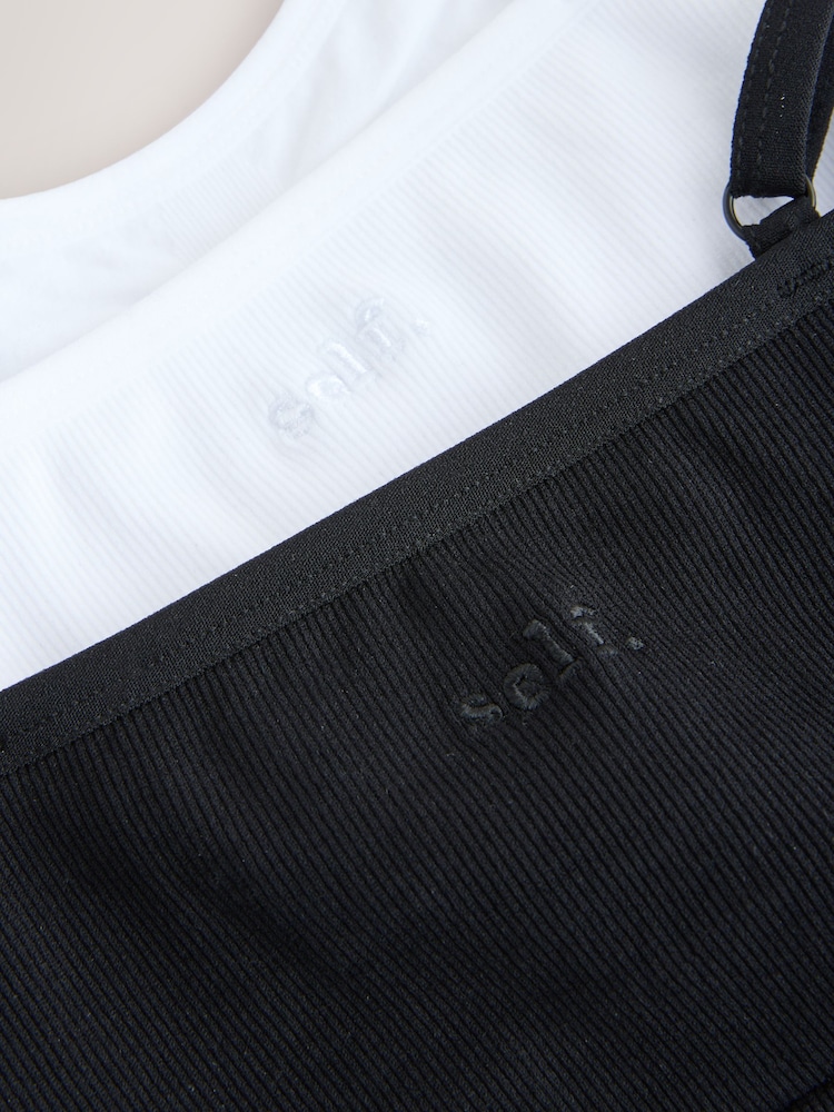 self. Black/White Seamless Rib Long Line Bralette 2 Pack - Image 8 of 8 self. Black/White Seamless Rib Long Line Bralette 2 Pack - Image 8 of 8