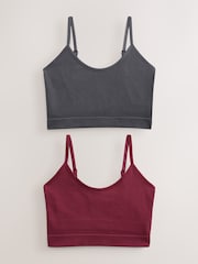 self. Burgundy/Charcoal Seamless Rib Long Line Bralette 2 Pack - Image 1 of 10