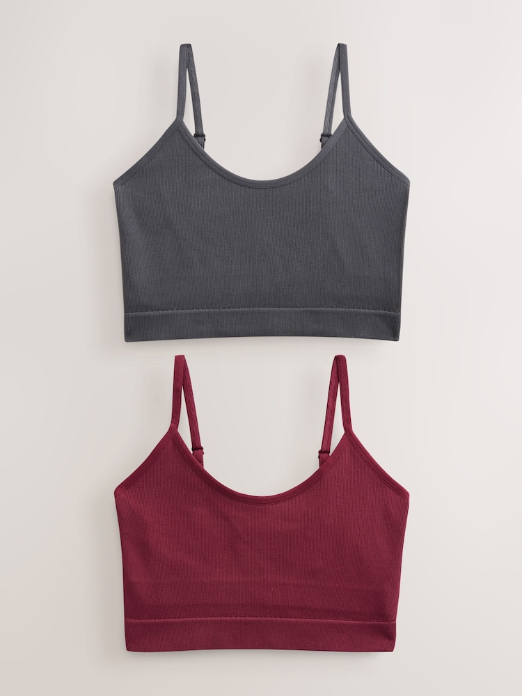 self. Burgundy/Charcoal Seamless Rib Long Line Bralette 2 Pack - Image 1 of 10