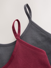 self. Burgundy/Charcoal Seamless Rib Long Line Bralette 2 Pack - Image 9 of 10