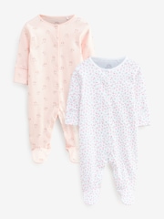 Pink Floral and Bunny Print Sleepsuits 2 Pack - Image 1 of 3