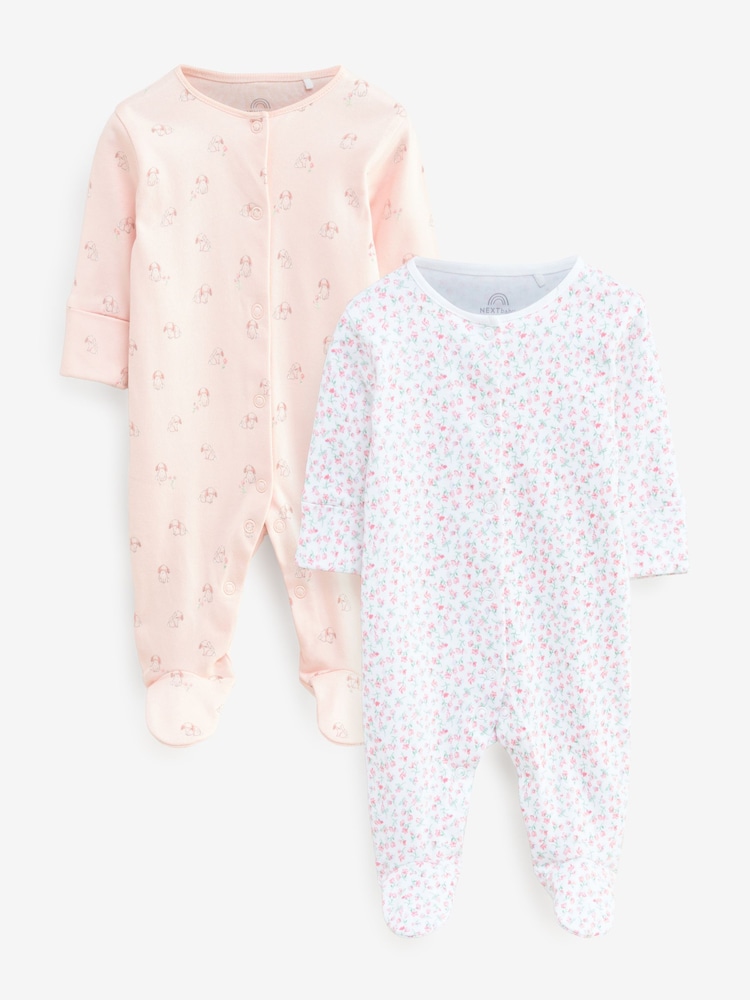 Pink Floral and Bunny Print Sleepsuits 2 Pack - Image 1 of 3