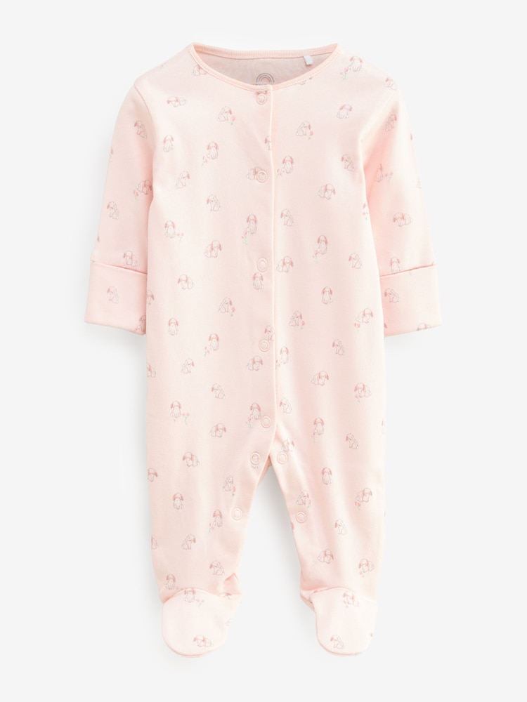 Pink Floral and Bunny Print Sleepsuits 2 Pack - Image 2 of 3