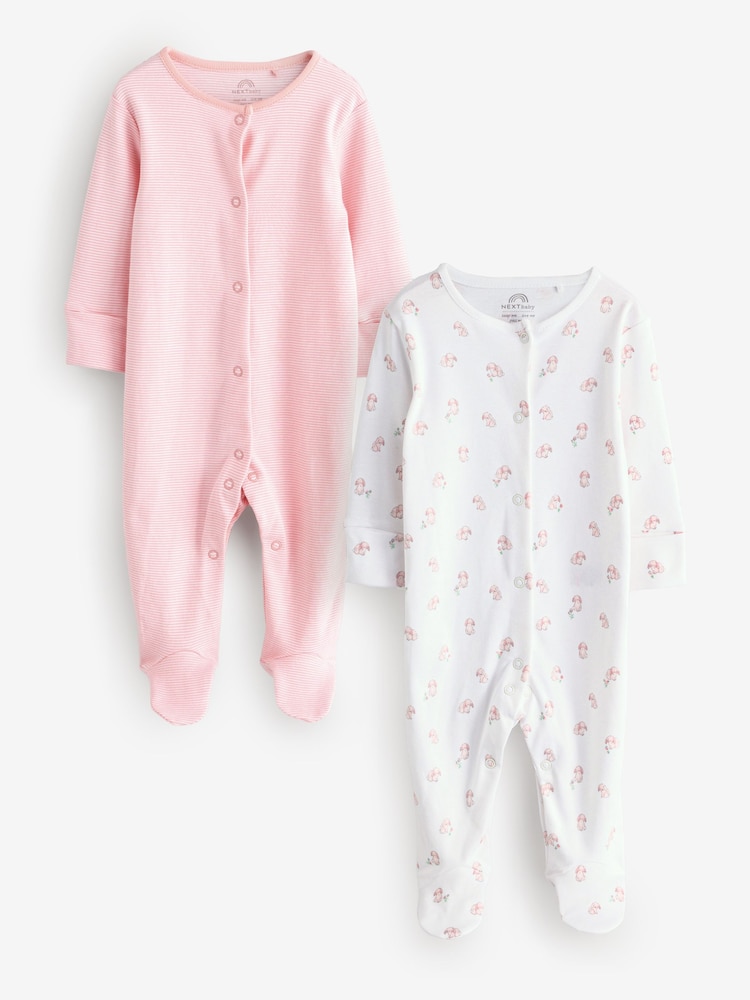 Pink Of Stripe Bunny Sleepsuits 2 Pack - Image 1 of 3