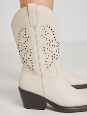 Simply Be Natural Wide Fit Laser Pattern Mid Calf Western Boots - Image 3 of 4