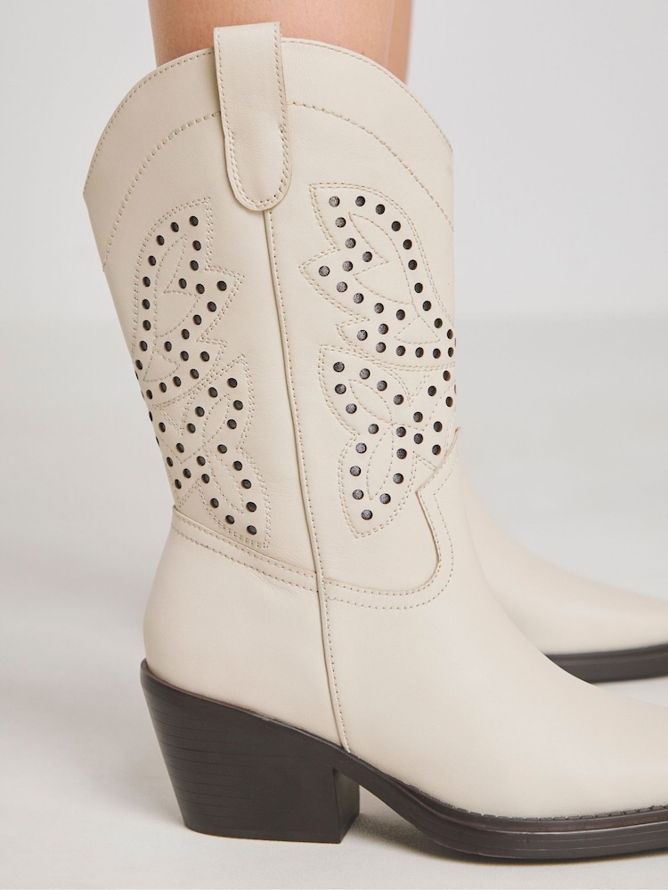 Simply Be Natural Wide Fit Laser Pattern Mid Calf Western Boots - Image 3 of 4