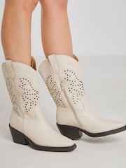 Simply Be Natural Wide Fit Laser Pattern Mid Calf Western Boots - Image 4 of 4