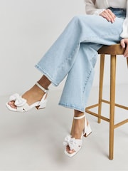 Simply Be White Double Bow Low Block Heels In Wide Fit - Image 1 of 4