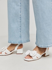 Simply Be White Double Bow Low Block Heels In Wide Fit - Image 2 of 4