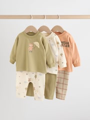 Khaki/Tan Hello Bear Tops and Leggings 6 Piece Baby Set (0mths-3yrs) - Image 1 of 17
