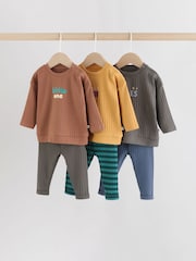 Green/Brown Slogan Tops and Leggings 6 Piece Baby Set (0mths-3yrs) - Image 3 of 17