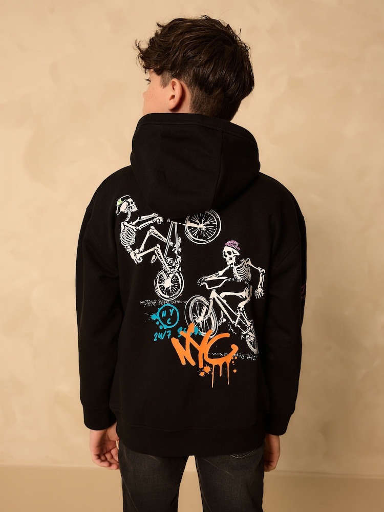 Black Skeleton Older Boys Graphic Print Cross-Over Hoodie (3-16yrs) - Image 2 of 8